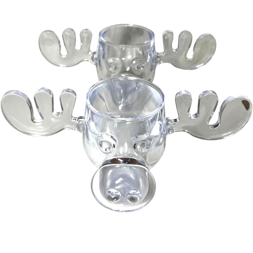 2 National Lampoon Christmas Vacation Moose Mug Cup Clear Clark Griswold Pair